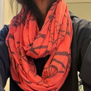 Orange pink  Infinity Scarf with bicycle print